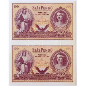 1943. 100P Szálasi-kiadás (2x) kiadatlan, sor- és sorozatszám nélkül, ívből kivágott összefüggésben T...