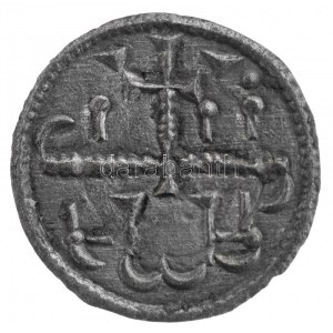 1141-1162. Denár Ag II. Géza (0,18g) T:1- patina / Hungary 1141-1162. Denar Ag Géza II (0,18g) C:AU patina Huszár...