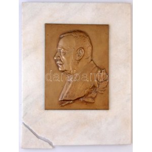 Keviczky Hugó (1879-1944) 1932. Dr. Kánitz Gyula egyoldalas Br plakett (253x190mm) sérült márványlapon (422x320mm)...