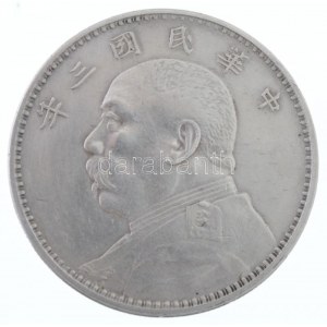 Kína 1914. 1$ (1Y) Ag Yüan Shihkai 6 karakter (26,97g) T:2- / China 1914. 1 Dollar (1 Yuan) Ag Yüan Shihkai...