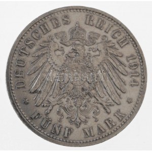 Német Birodalom / Poroszország 1914A 5M Ag II. Vilmos (27,67g) T:1-,2  German Empire / Prussia 1914A 5 Mark Ag ...