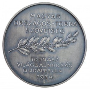 1934. Magyar Országos - Torna Szövetség - Tornász Világbajnoskág Budapest 1934 jelzett Ag sport emlékérem. Szign....