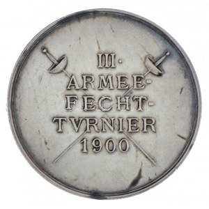 Ausztria 1900. III. Armee Fechtturnier 1900 jelzett Ag vívósport emlékérem (16,96g/0.800/37mm) T:1-,2 / Austria 1900...