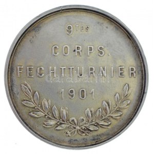 Ausztria 1901. 9tes Corps Fechtturnier jelzett Ag vívósport emlékérem (9,57g/0.800/30mm) T:1-,2 / Austria 1900. ...