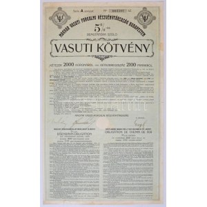 Budapest 1913. Magyar Vasúti Forgalmi Részvénytársaság 5%-os vasúti kötvénye, magyar, német és francia nyelven T:III ...