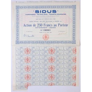 Franciaország / Párizs 1921. SIDUS Compagnie Pétroliére Franco-Roumaine (SIDUS Francia-Román Olajtársaság)...