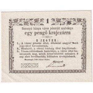 Rozsnyó 1849. július 16. 1kr Rozsnyó bánya város pénztári utalványa T:I- egy helyen elvékonyodott papír / Hungary ...