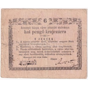 Rozsnyó 1849. július 16. 6kr Rozsnyó bánya város pénztári utalványa T:III- / Hungary / Rozsnyó 16.07.1849. 6 Kreuzer ...