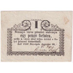 Rozsnyó 1849. 1Ft Rozsnyó város pénztári utalványa T:II / Hungary / Rozsnyó (Rožňava) 1849. 1 Forint ...
