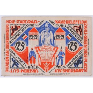 Németország / Weimari Köztársaság / Bielefeld 1921. 25M vászon, bélyegzéssel T:I / Germany / Weimar Republic ...