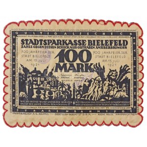 Németország / Weimari Köztársaság / Bielefeld 1921. 100M selyem, bélyegzéssel T:I,I- / Germany / Weimar Republic ...