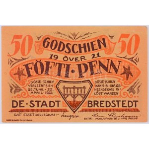 Németország / Weimar Köztársaság / Bredstedt 1921. 50pf szükségpénz T:I / Germany / Weimar Republic / Bredstedt 1921...