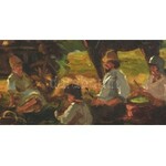 Gaál Ferenc (1891-1956): Táborozók. Olaj, vászon, jelzett. Dekoratív, kopott fa keretben, 37×48 cm / oil on canvas...