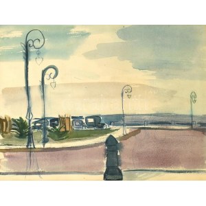 Emőd Aurél (1897-1958): Olasz tengerpart. Akvarell, , papír, jelzés nélkül. Üvegezett, sérült fa keretben...