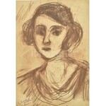 Czóbel Béla (1883-1976): Női portré. Kréta, papír, jelzett, lap alja kissé foltos és kissé sérült, 41...