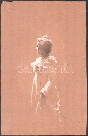 Neogrády Antal (1861-1942): Női portré. Ceruza, fedőfehér papír, jelzett. A hátoldalán feliratozott. Proveniencia...