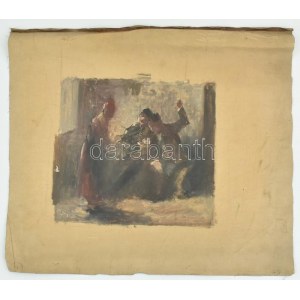 Bruck Miksa (1863-1920): Mulatozók. Olaj, vászon. Jelezve balra lent. Vakkeret nélkül. 22x24 cm / oil on canvas, signed...