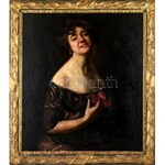 Papp Gábor (1872-1931): Hölgy vörös rózsával, 1912. Olaj, vászon, jelezve jobbra fent. Dekoratív, korabeli antik...