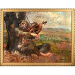 Dukai Takách Jenő (1888-1956): Hegedűszó. Olaj, vászon. Jelzett. Dekoratív fa keretben. 75×100 cm...