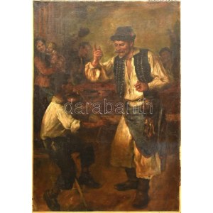 Baditz Ottó (1849-1936): Mulatozók. Olaj, vászon. Jelzett. Restaurált. Keret nélkül. 115x82 cm...