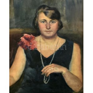 Mendlik Lajos (1903-1985): Elegáns hölgy gyöngysorral, 1927. Akvarell, papír, jelzett. Korabeli...