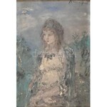 Náray Aurél (1883-1948): Női portré. Olaj, karton. Jelzett. Fa keretben. 34,5x24,5 cm