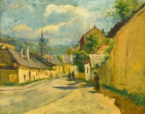 Berkes Antal (1874-1938): Tabán. Olaj, karton. Jelzett. 40x50cm. Dekoratív, sérült keretben.