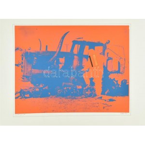 Bukta Imre (1952-): Magyar traktor (cím nélkül), 1980-81 körül. Szitanyomat, papír, jelzett. 39×50 cm...