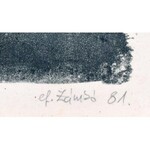 ef Zámbó István (1950-): A macska éjféltől párhuzamos (1981/83). Litográfia, színes ceruza, papír. Jelzett. Számozott 1...