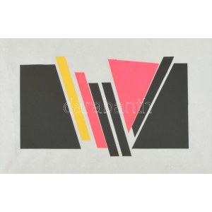 Bőszin Endre (1912-): Konstruktivista kompozíció, 1969. Tempera, papír, jelzett, üvegezett keretben, 26×41,5 cm...