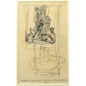 Varga Nándor Lajos (1895-1978): Vázlat a Robonbánhoz. Ceruza, papír, jelzett. 22,5x13,5 cm