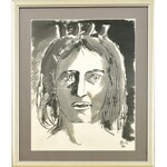 Borsos Miklós (1906-1990): Királylány, 1986. Lavírozott tus, papír, jelzett, üvegezett keretben, 39,5×29...