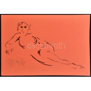 Gyémánt László (1935-): Aktmodell. Szitanyomat, papír, jelzett, 33x49 cm / László Gyémánt (1935-): Lying nude woman...