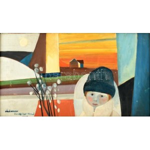 Szentgyörgyi Kornél (1916-2006): Ádám (kisfiú portréja). Olaj, farost, jelzett, autográf ajándékozási sorokkal (...