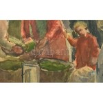 Szőnyi István (1894-1960): Piaci jelenet. Akvarell, papír, jelzett, üvegezett fa keretben, 21...