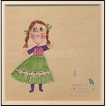Ország Lili (1926-1978): Copfos lányka. Színes filctoll, papír, paszpartuban, Ország Lili hagyatéki bélyegzővel...