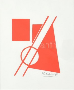 Kassák Lajos (1887-1967): Konstruktivista kompozíció. Szitanyomat, papír, Kassák Lajosné által jelzett...