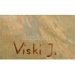 Viski János (1891-1987): Téli vágta. Olaj, vászon, jelzett. Bal felén apró felületi sérüléssel. Fa keretben, 60x80 cm ...
