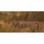 Viski János (1891-1987): Itatás. Olaj, vászon, jelzett. Fa keretben, apró sérülésekkel. 75x100 cm / oil on canvas...