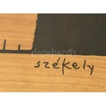 Székely Pierre (1923-2001): Ange atemporel. Monotípia, papír, jelzett, üvegezett fa keretben...