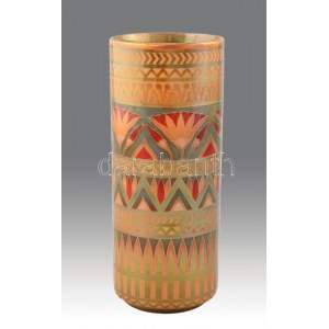 Zsolnay váza - a Tutanhamon sorozatból, Fehércserép. Az alapmázon többrétegű, színes eozinmázakkal festett...