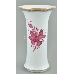 Herendi purpur Apponyi mintás váza, kézzel festett, hibátlan, kopott aranyozás, jelzett, m:16,5 cm, d:9...