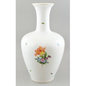 Herendi Virágmintás, nyomott háncsmintás nagyméretű váza. Jelzett, hibátlan. m: 50 cm