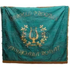 Temesvári kórusmozgalmi zászló 130x150 cm. Felirat: Rónáci Haladó Kör 1913 Temesvár 1933, Daloljon a szívünk...
