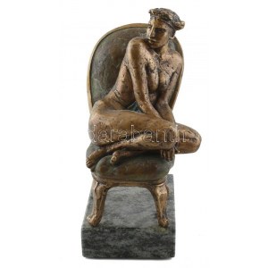 Farkas Ferenc (1958- ): Fotel. m: 31 cm, bronz, kő, 2006. Jelzett. Hibátlan.  1986-tól tagja a Művészeti Alapnak (MAOE)...