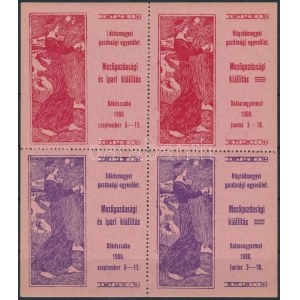 1908 Békésmegyei gazdasági egyesület Mezőgazdasági és ipari kiállítás levélzáró négyestömb ...