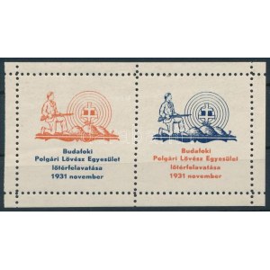 1931 Budafoki Polgári Lövész Egyesület lőtérfelavatása levélzáró kisív / label mini sheet