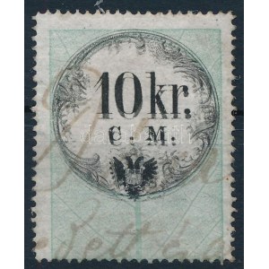 1854 10kr CM okmánybélyeg kettősnyomattal, nagyon ritka / 10kr fiscal stamp with double print, RR...