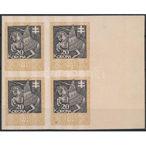 1898 20K okmánybélyeg karton négyestömb mintaívből / 20K block of 4 on cardboard paper