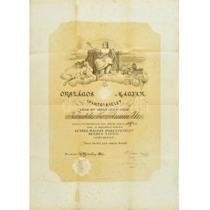 1870 Pecz Ármin (1820-1896) részére szóló Országos Magyar Iparegyesület rendes tagjává választó díszes oklevele...